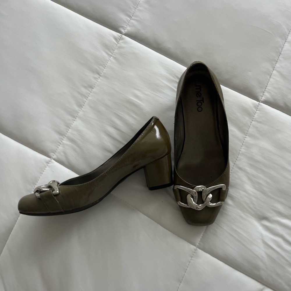 Me Too Olive Green Heels with Silver Accent